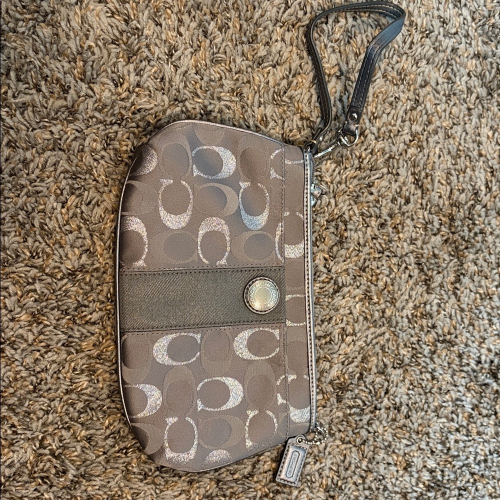 Coach Gray and silver Signature Wristlet